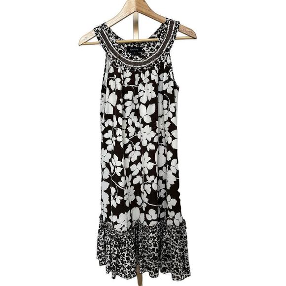 Karen Kane Dresses & Skirts - Karen Kane Halter Beaded Floral Print Flouncy Shift Dress Brown Womens Medium